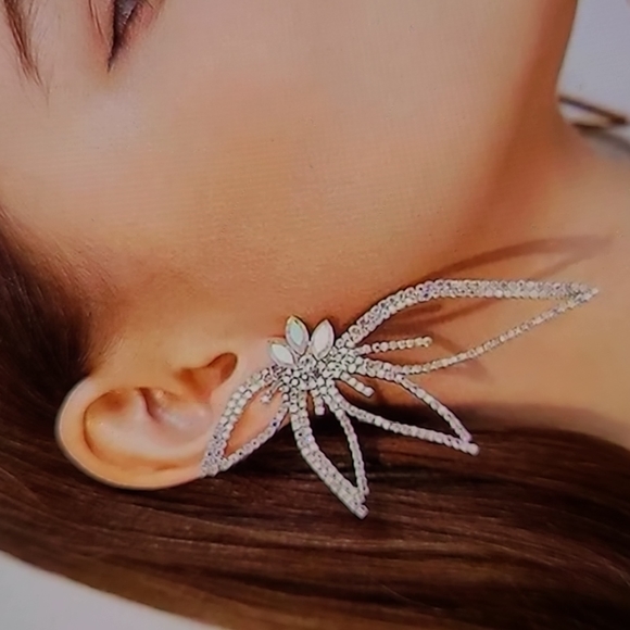 Rhinestone Flower Leaf Wing Shaped Earrings - Picture 5 of 5